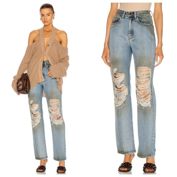 NWT Retrofete Chris Destroyed Ripped Zephyr Straight Leg Denim Jeans